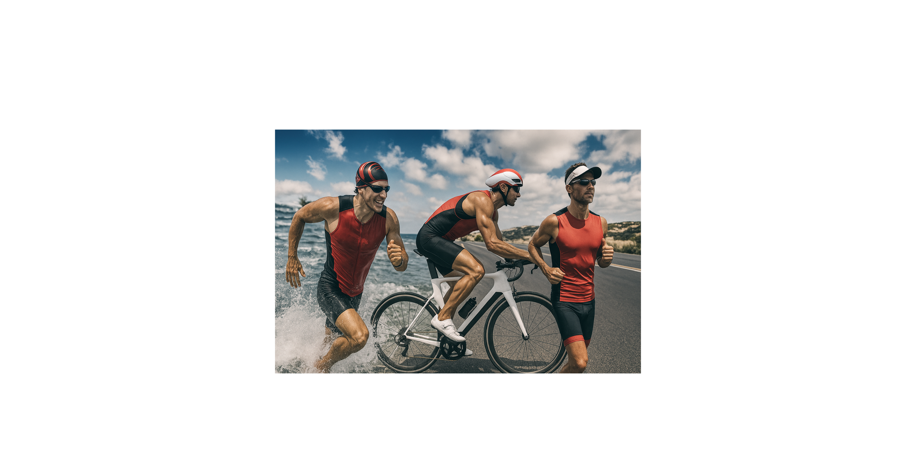 3 tri athletes in a triathlon competition  