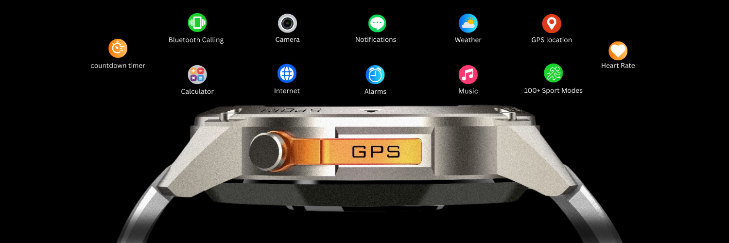 Smartwatch with app icons on a black background