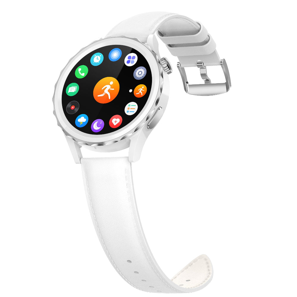 Smartwatch with a white band on a white background